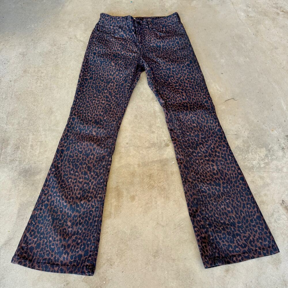Anthropologie Pilcro Leopard Print Womens Flare Jeans Pants Brown Black Size 27